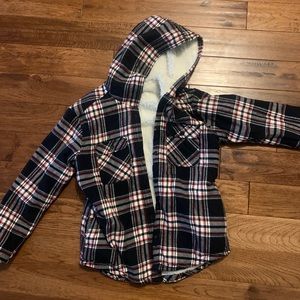 Plaid Fleece Hoodie Button Up